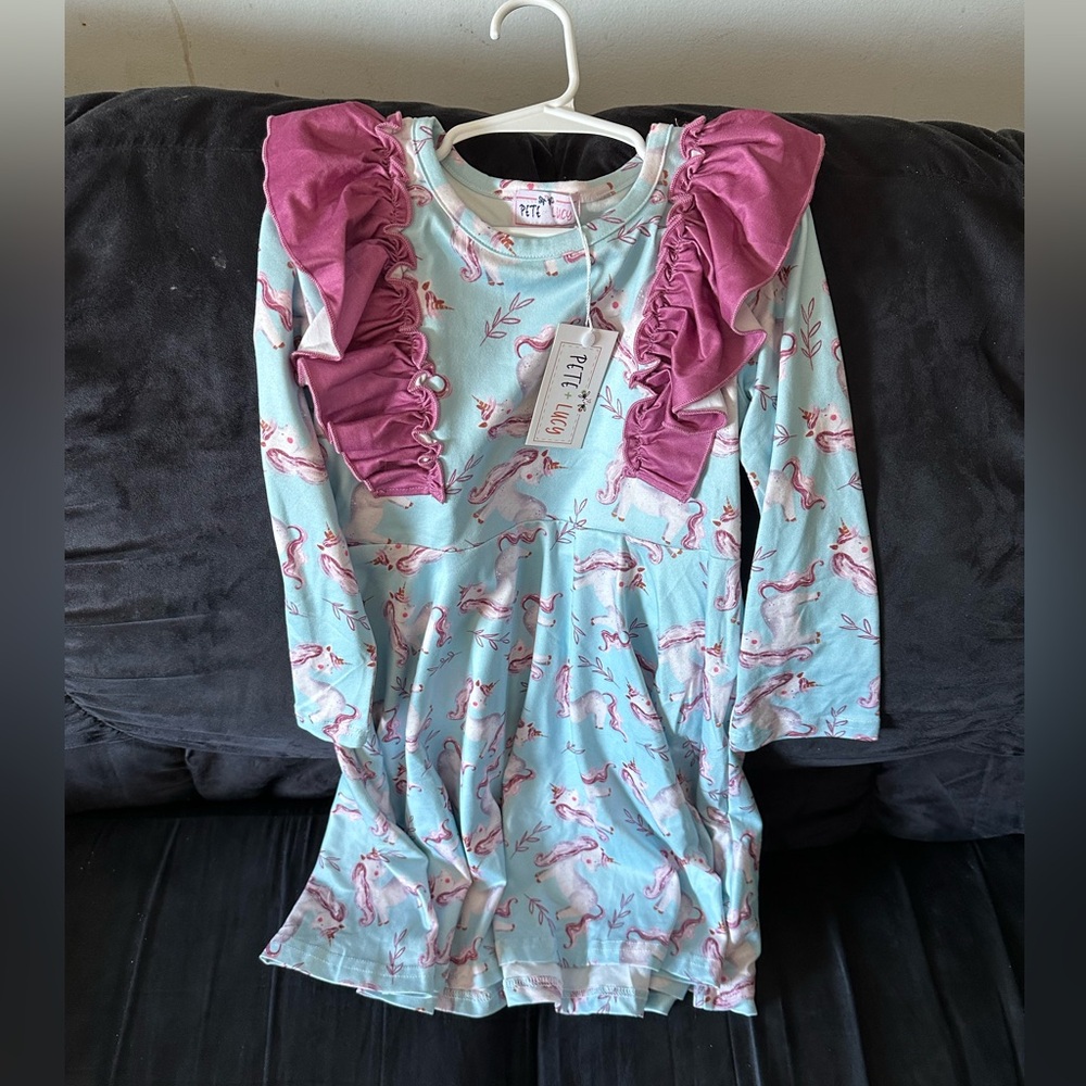 Kids Unicorn Dress with Ruffle Sleeves